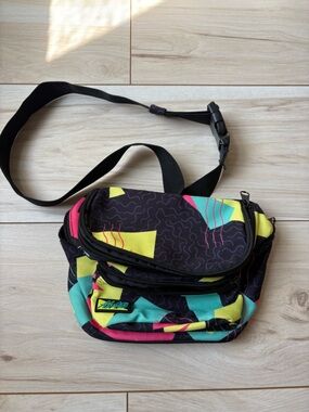 Retro 90s Style Crossbody Bag Neon Geometric Print Festival Shoulder Bag